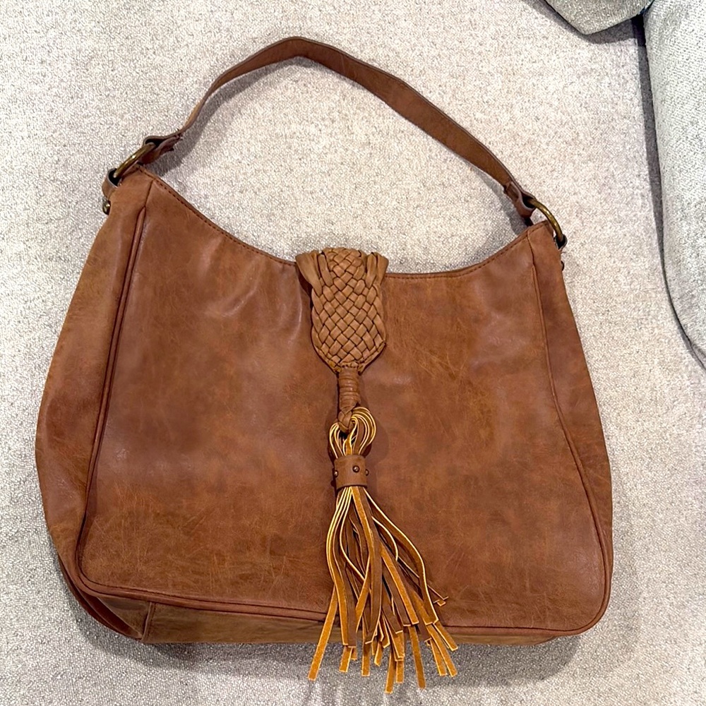 Bohemian Faux Leather Brown impecable Hobo Bag with Tassel